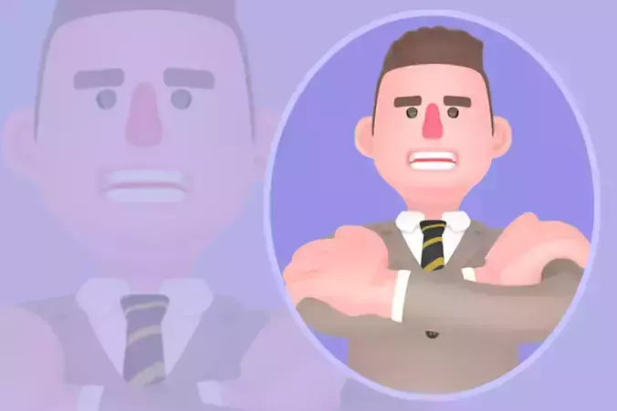 Stylized 3D Male Lawyer - Defensive Angry Cartoon Character