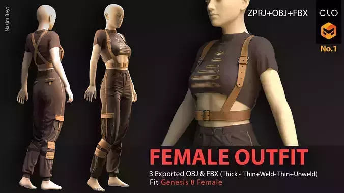 Female Outfit No01-MD-Clo3D-OBJ-FBX-Blender file