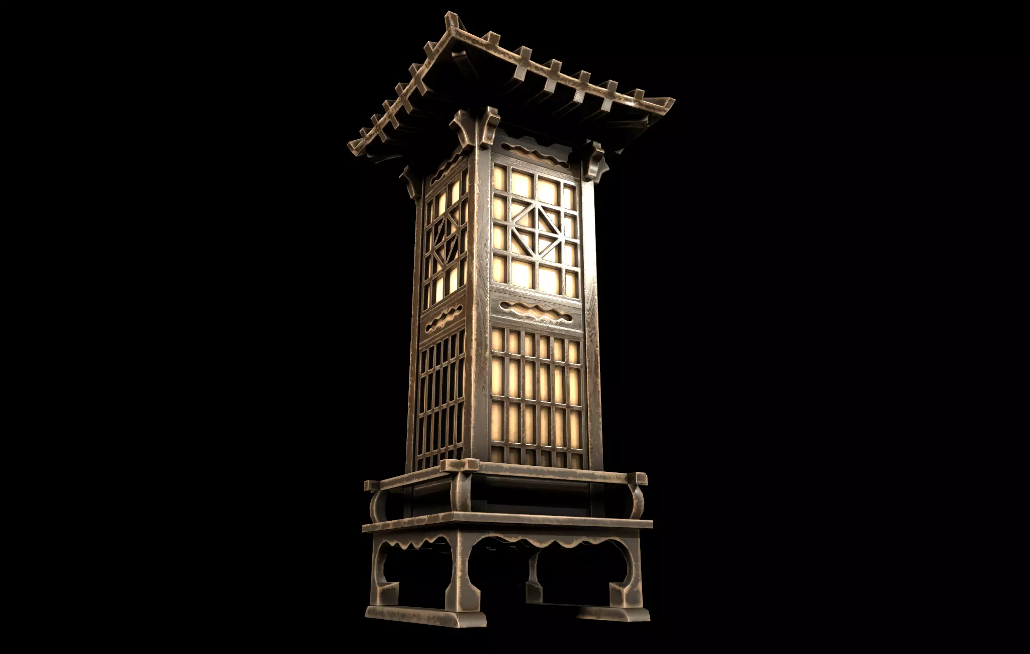 Stylized Japanese Lantern - PBR Low Poly Emissive Low-poly 3D model