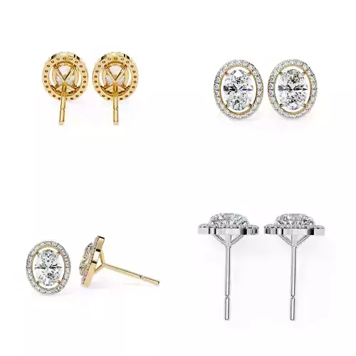 Oval Halo Diamond Stud Earrings CAD Model 3DM STL Files