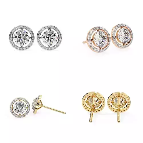 Round Open Halo Diamond Stud Earrings CAD 3DM STL Files