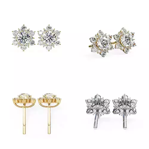 Snowflake Floral Diamond Stud Earrings 3DM STL Files