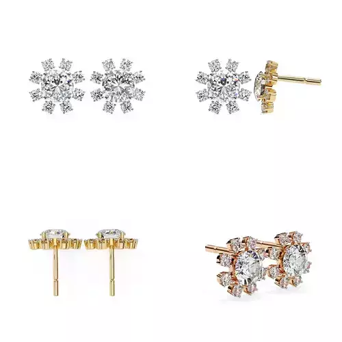 Snowflake Diamond Stud Earrings CAD Model 3DM STL Files