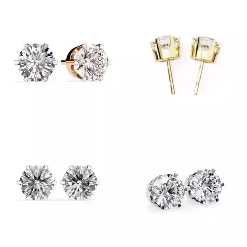 Round Solitaire 4 Prong Stud Earrings CAD Model 3DM STL Files