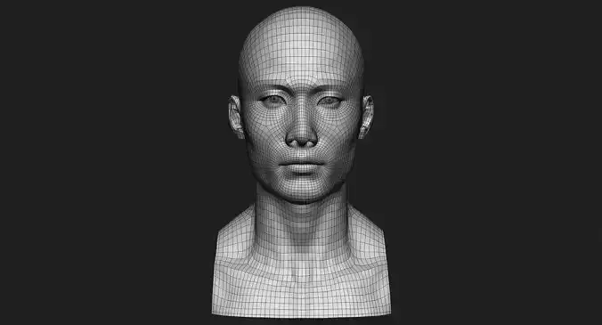 Asian Male Head for Production Low Poly 3D model