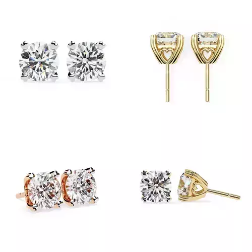 Heart Basket Round Solitaire Stud Earrings CAD Model 3DM STL 