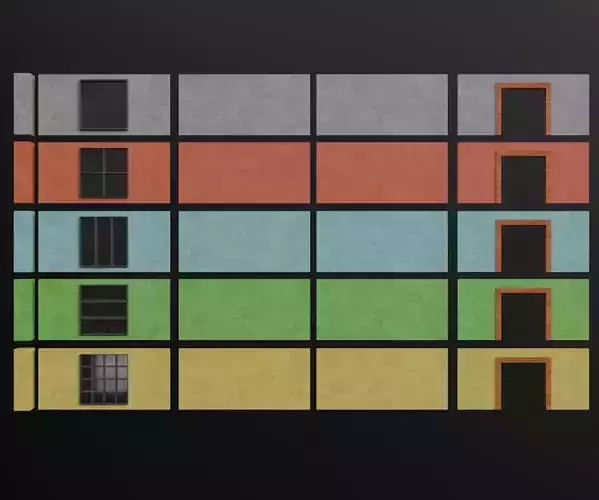 4K PBR Wall Modern Building Exterior Kitbash - Kit 001