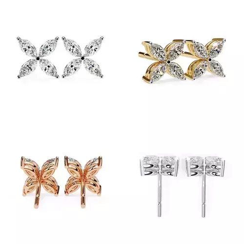 Marquise Floral Diamond Stud Earrings 3DM STL CAD Model