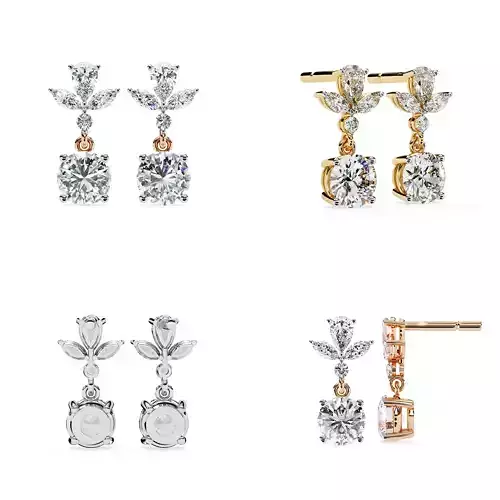 Leaf Drop Diamond Stud Earrings 3DM STL Jewelery CAD