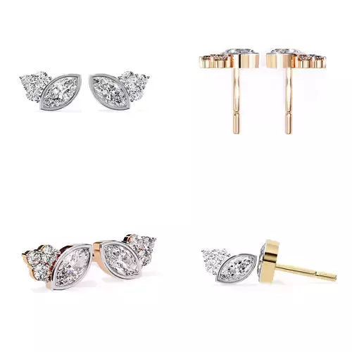 Marquise and Round Diamond Cluster Stud Earrings