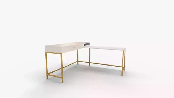 Modern Life White L Desk Charger Drawer with Gold Metal Legs