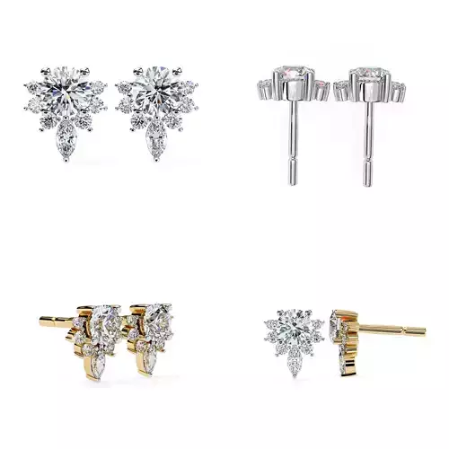 Elegant Floral Diamond Cluster Stud Earrings CAD Design