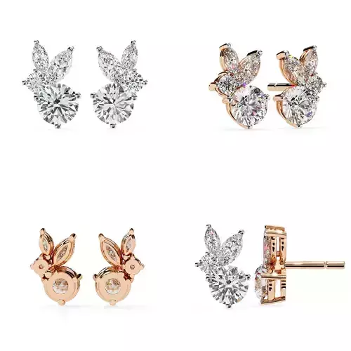Floral Marquise Cluster Diamond Stud Earrings CAD Design