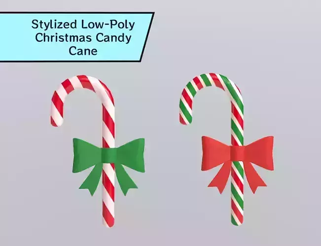 Stylized Low-Poly Christmas Candy Cane