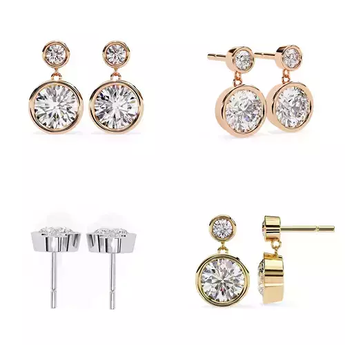 Double Halo Drop Diamond Stud Earrings CAD Design