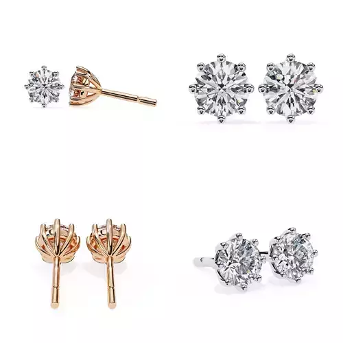 Classic Six-Prong Round Diamond Stud Earrings 3DM STL Files