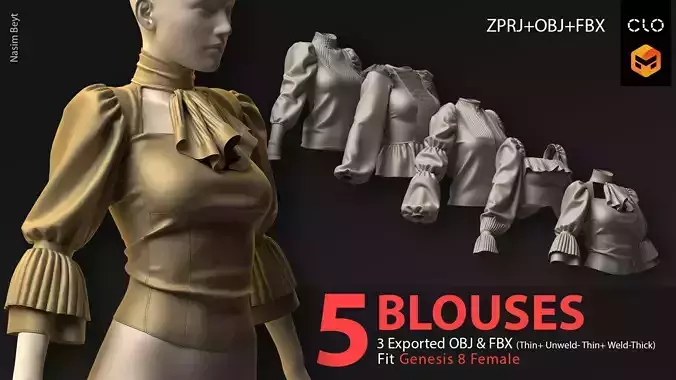 5 FEMALE BLOUSES-VOL01-MD-Clo3D-OBJ-FBX-Blender file