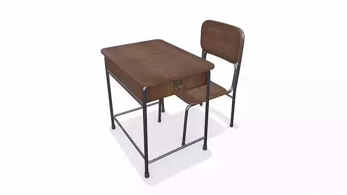 Old School Desk and Chair Low-poly PBR