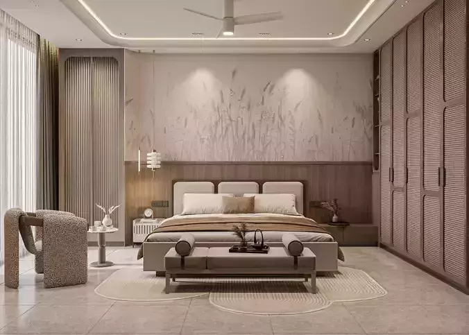 Luxury Modern Master Bedroom 3D Scene Photorealistic Interior