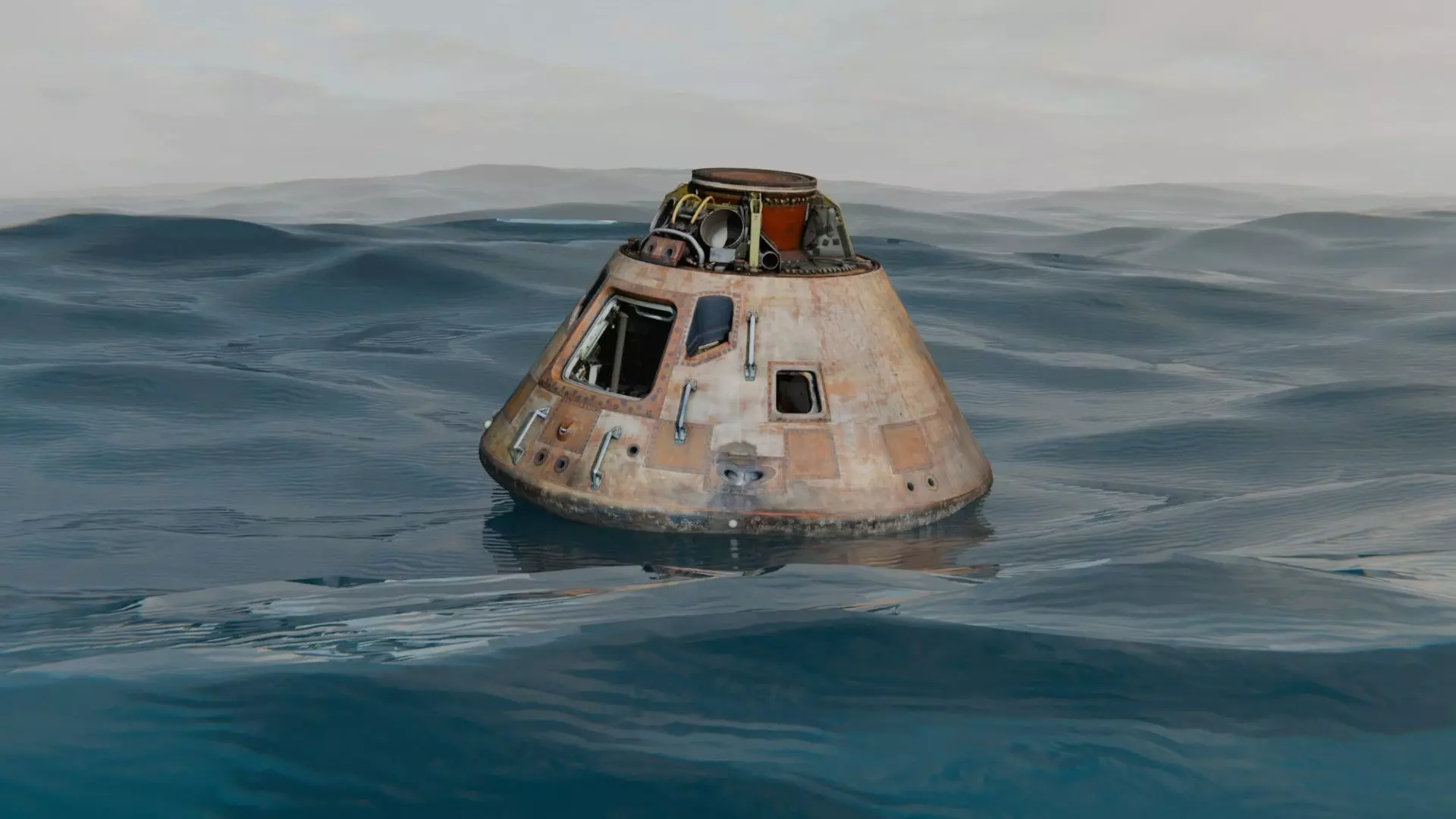 Animated Apollo Capsule Floating In The Ocean 3D model