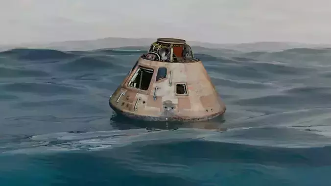 Animated Apollo Capsule Floating In The Ocean