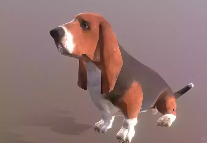 HOUND Dog SITTING TAIL WAVING Fbx Pbr Animated