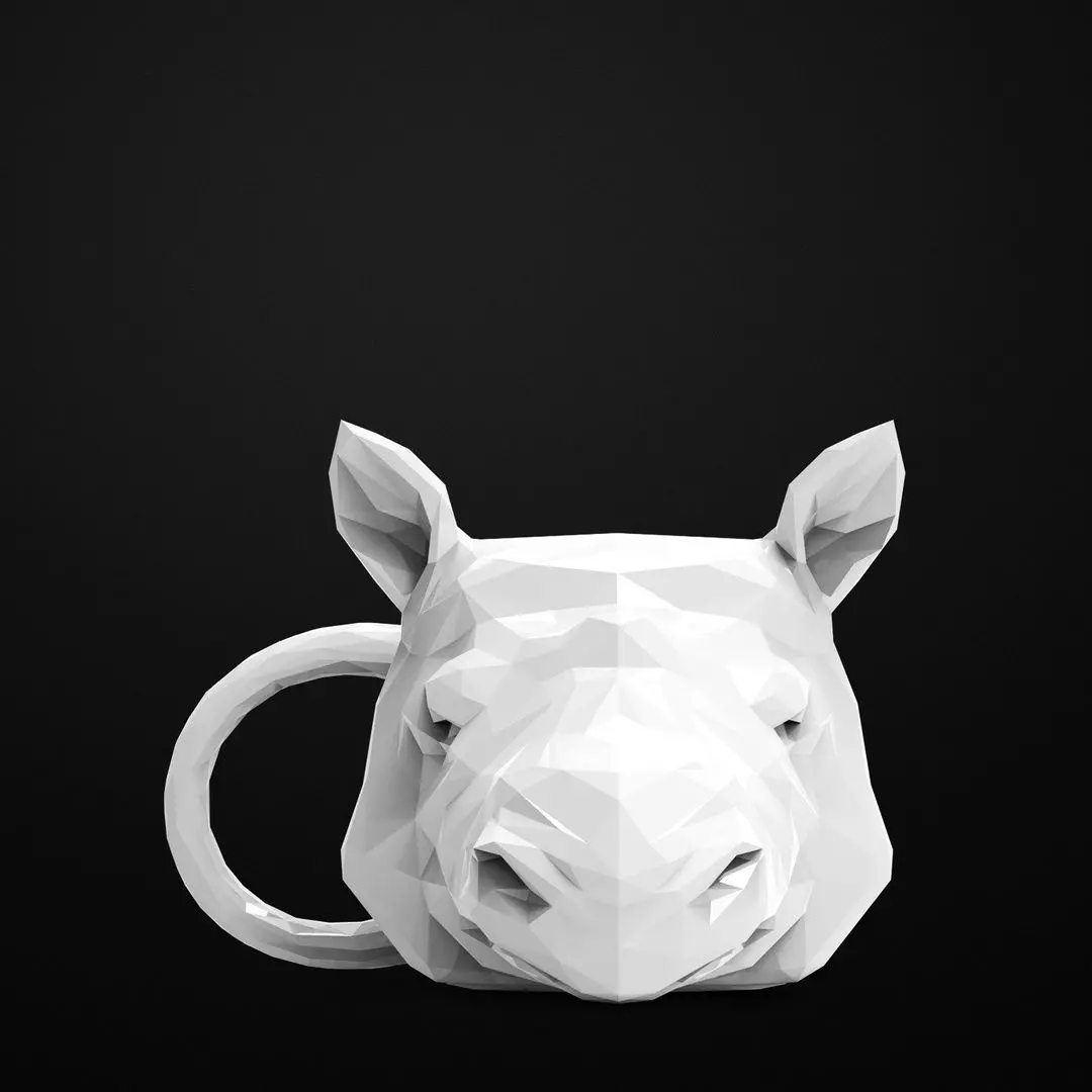 Rhino Low Poly Head Mug 3D Printable STLFile 3D print model