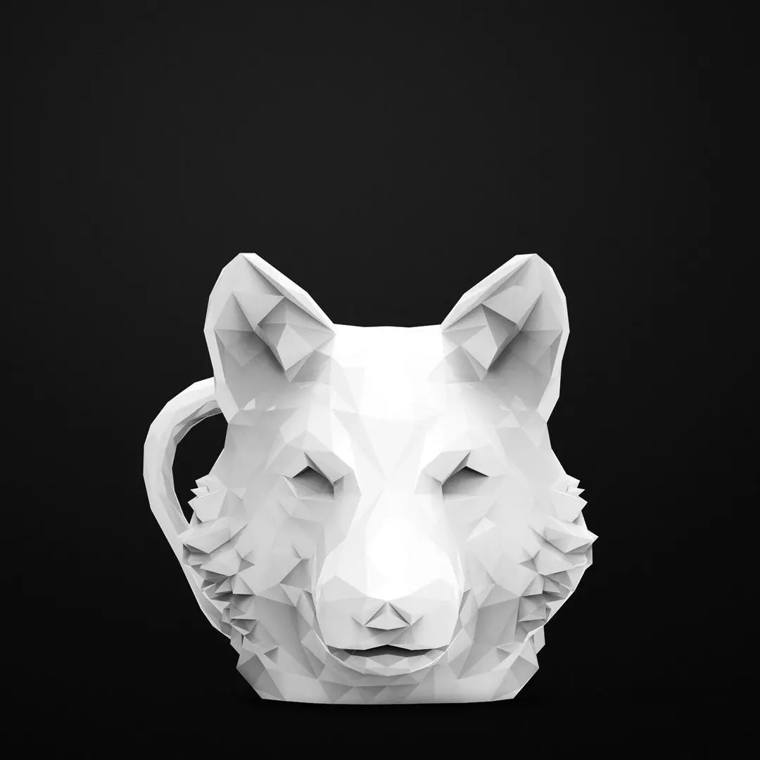 Wolf Low Poly Head Mug 3D Printable STL File 3D print model