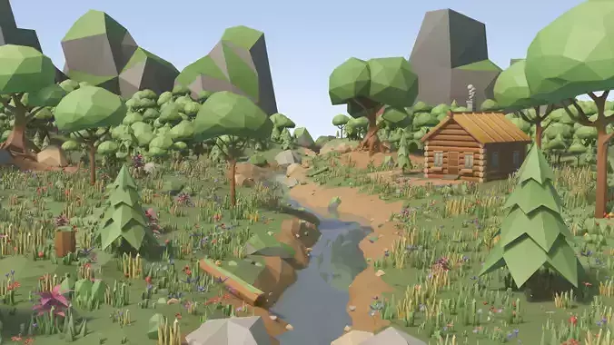 Low Poly Meadow Environment Pack Low-poly 3D model