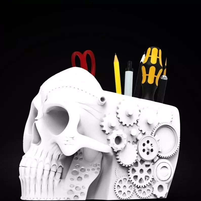 Time Machine Skull Desk Organizer 3D Printer STL File 3D print model
