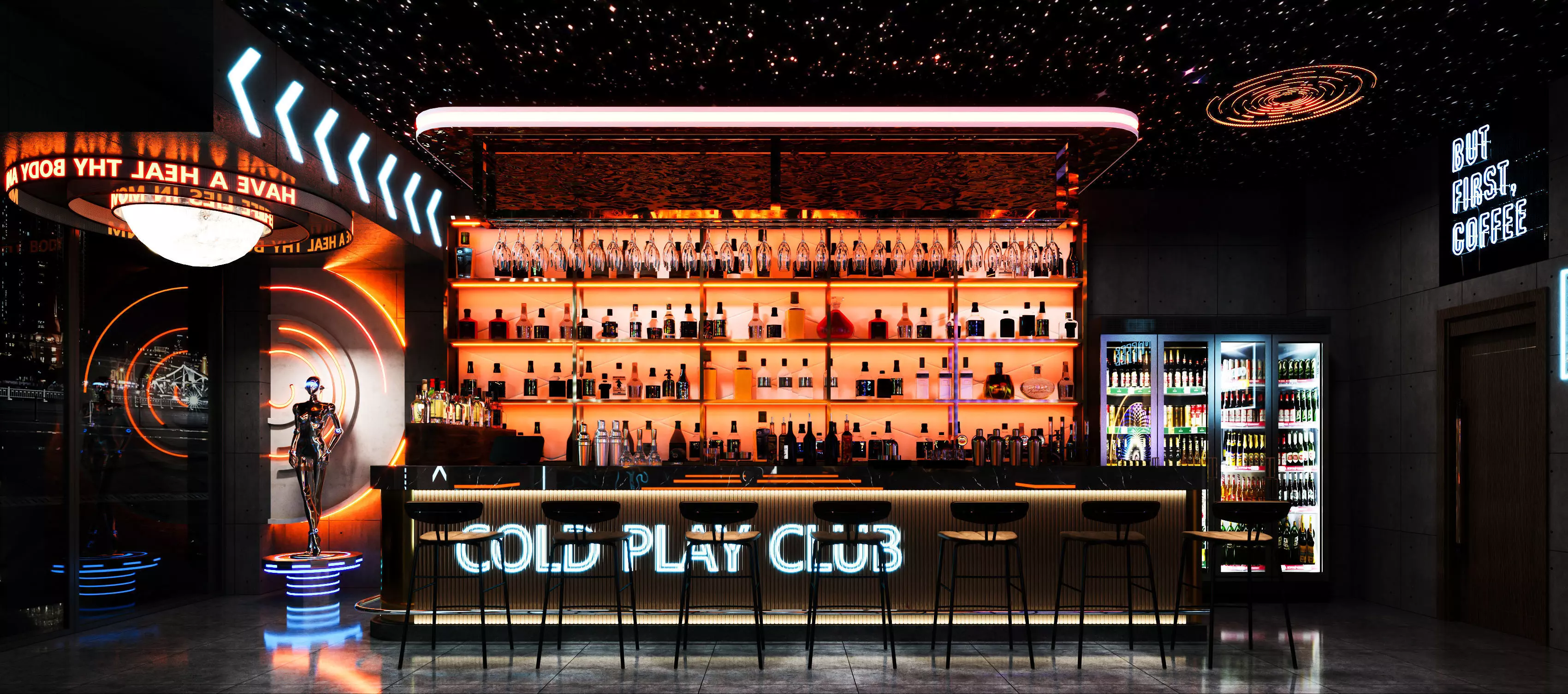 Modern bar music bar futuristic hall hallway aisle 3D model 3D model