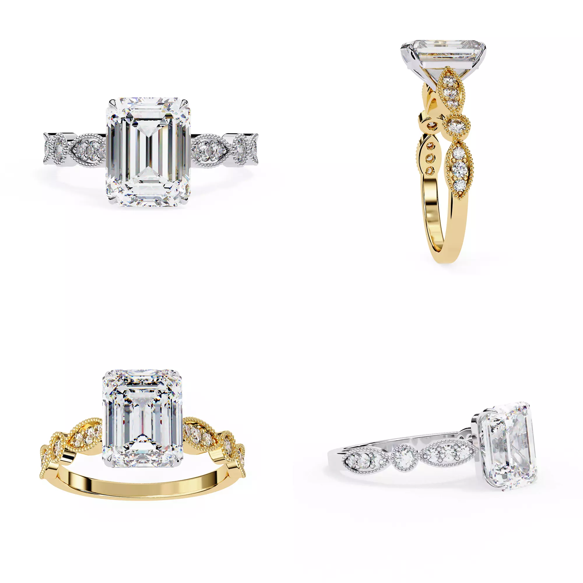 merald Cut Solitaire Ring 3DM and STL Files 3D print model