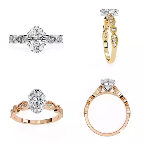 Oval Cut Vintage-Inspired Engagement Ring 3DM STL Files