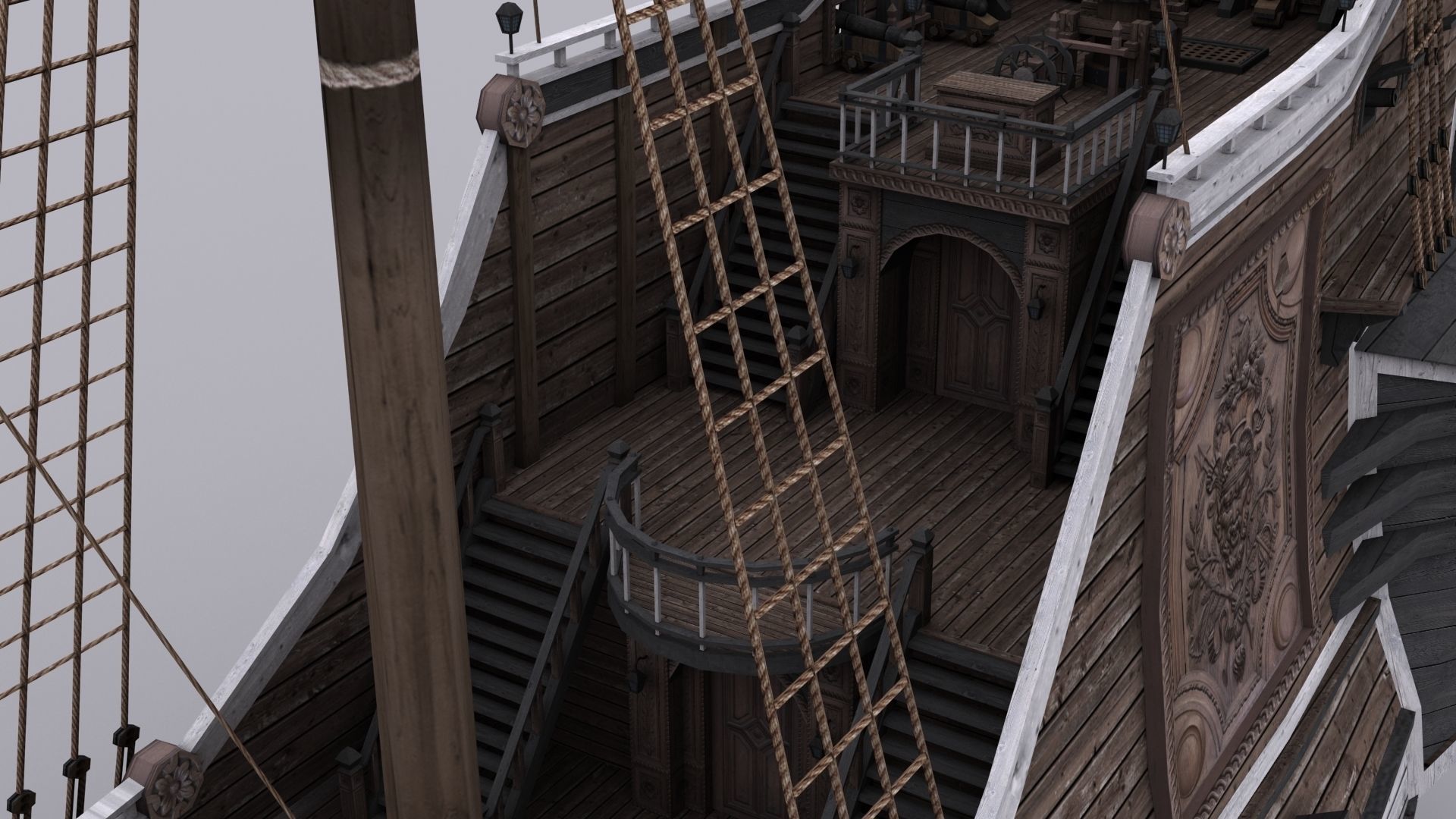 Galeon sailing ship Low-poly 3D model_12