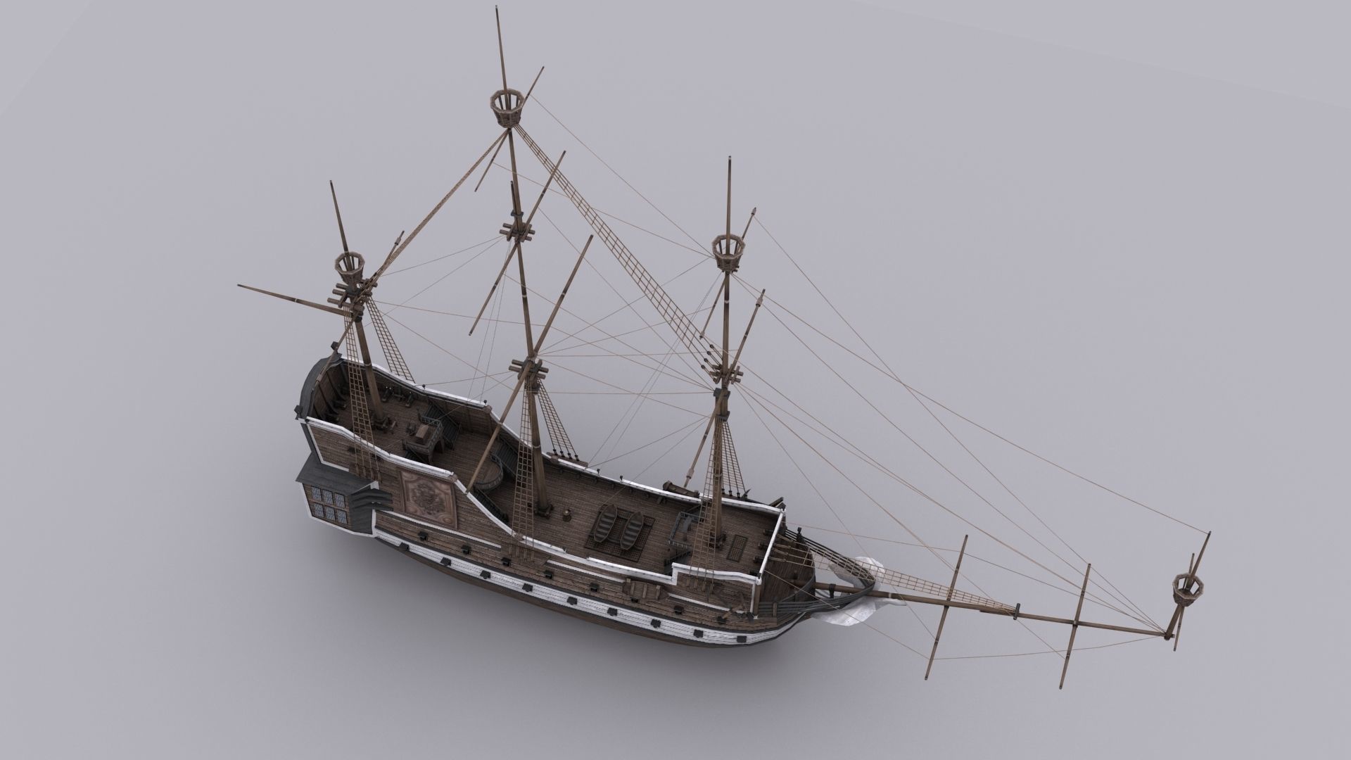 Galeon sailing ship Low-poly 3D model_2