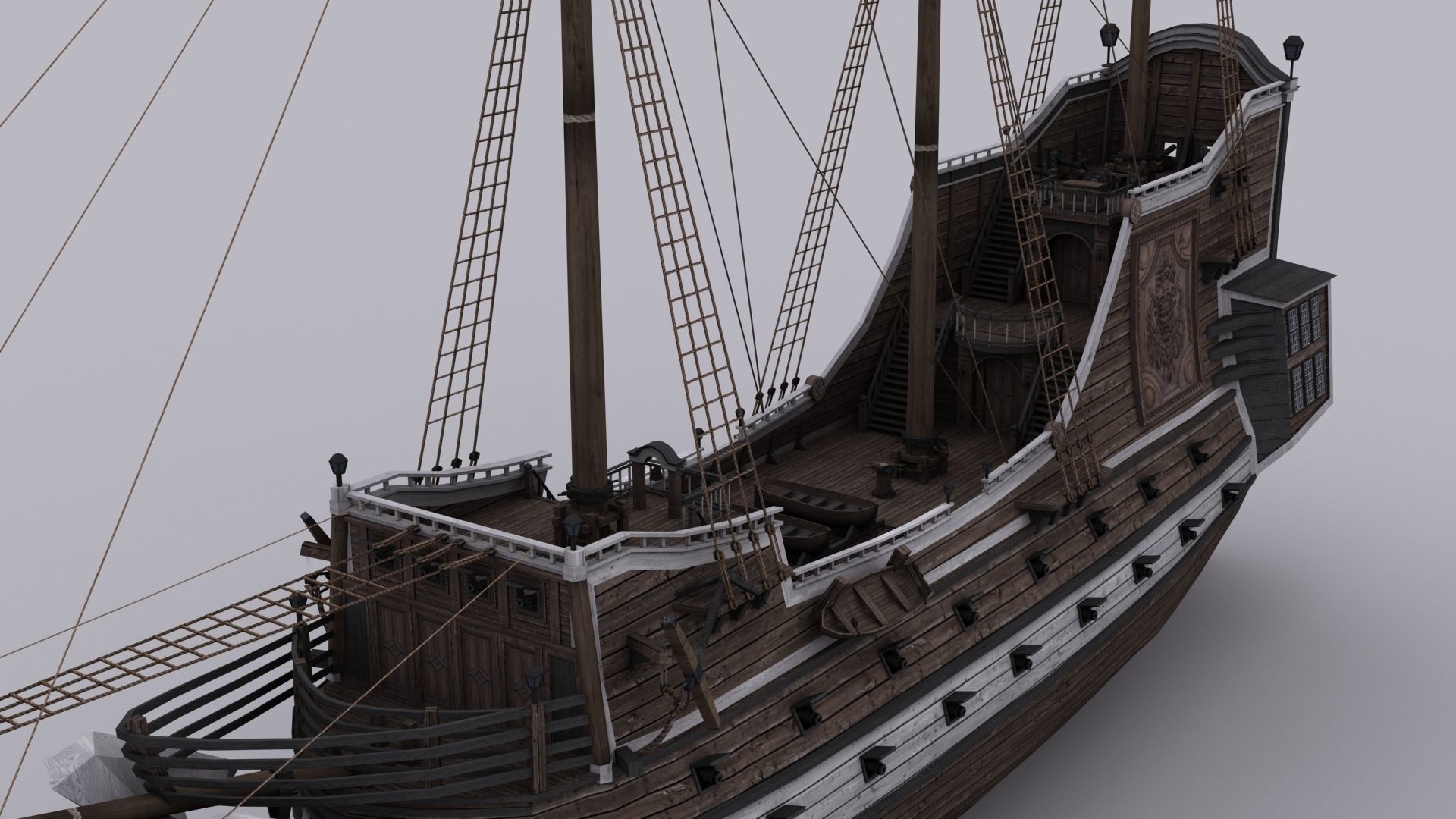 Galeon sailing ship Low-poly 3D model_7