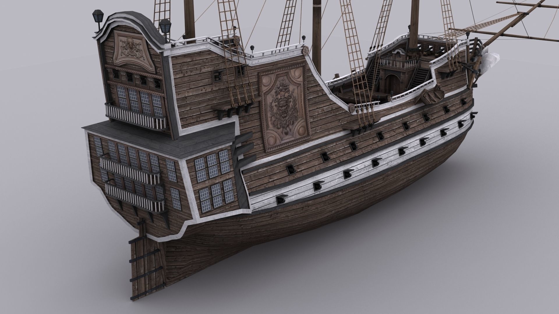 Galeon sailing ship Low-poly 3D model_5