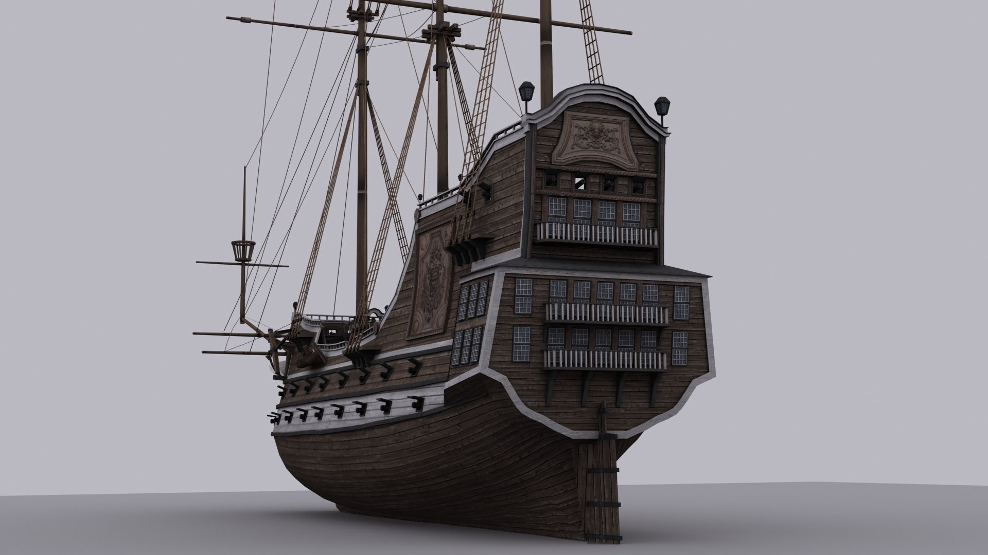 Galeon sailing ship Low-poly 3D model_4