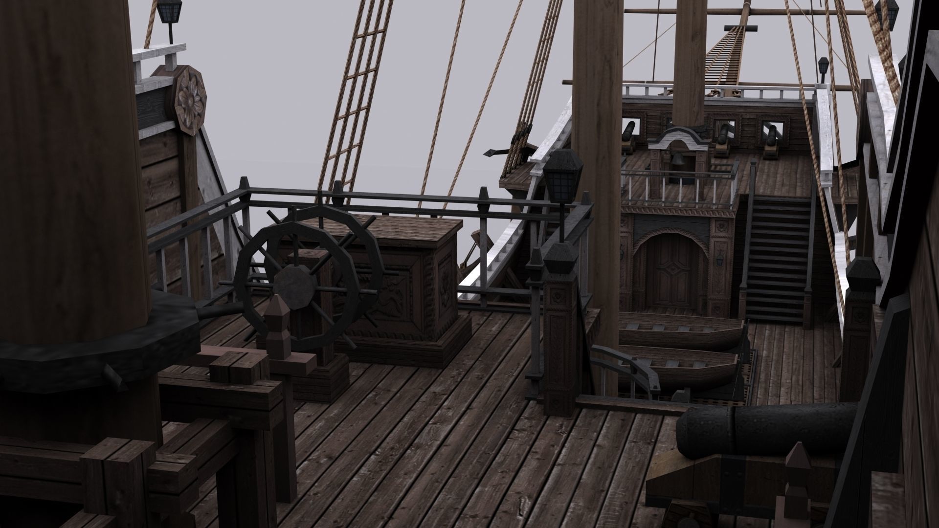 Galeon sailing ship Low-poly 3D model_11