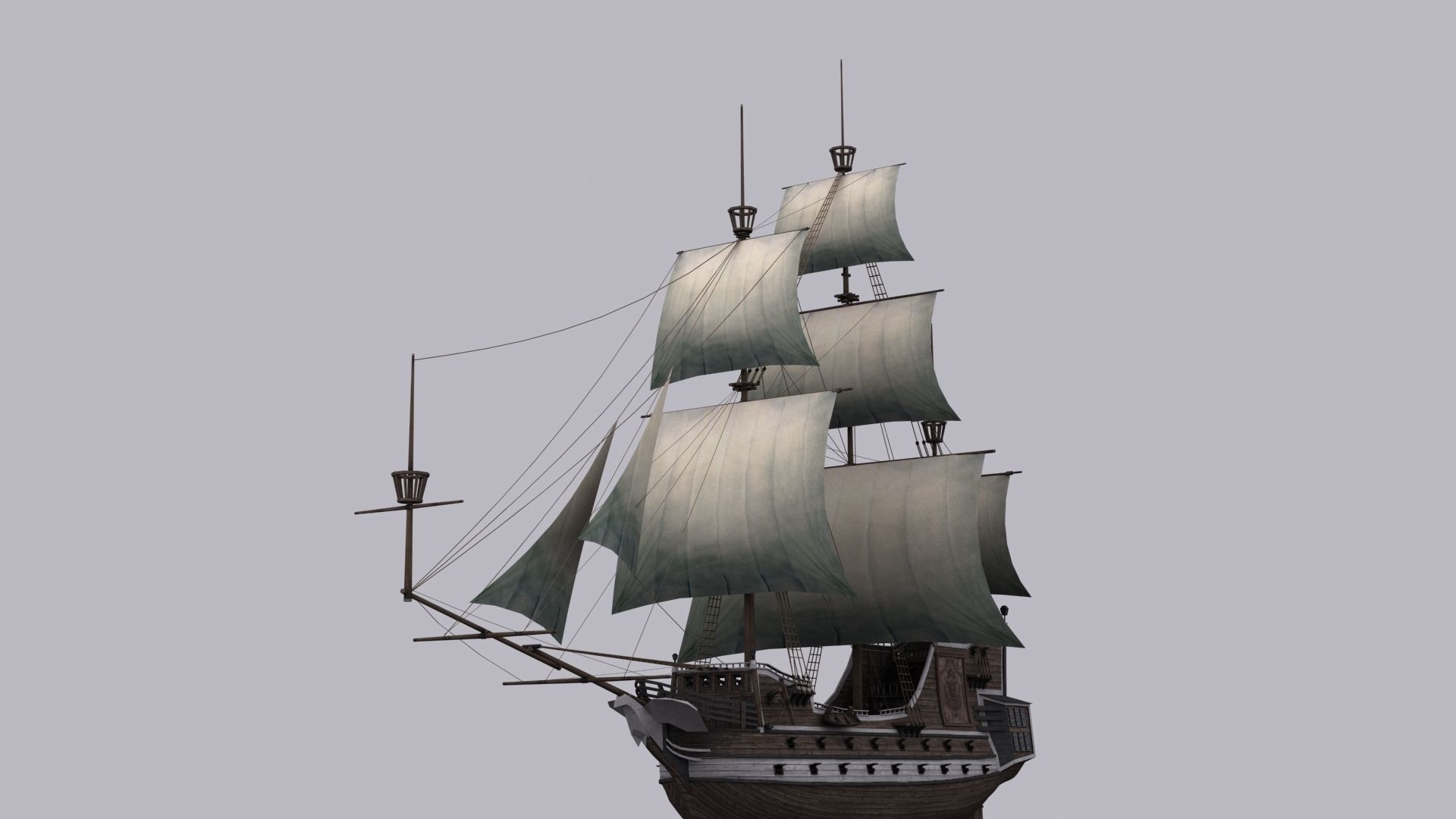 Galeon sailing ship Low-poly 3D model_1