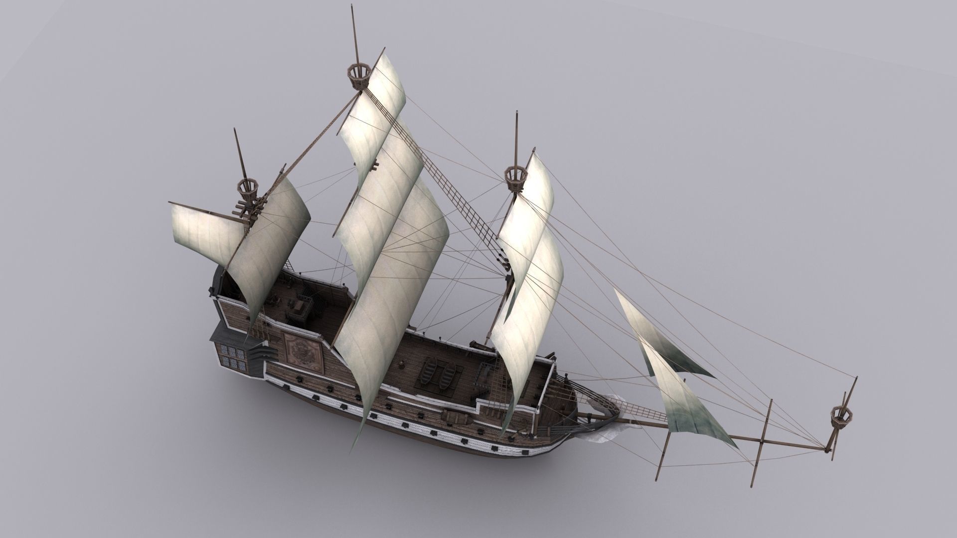 Galeon sailing ship Low-poly 3D model_3