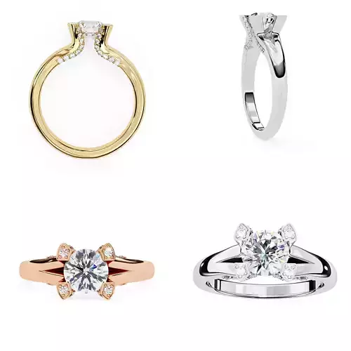 Floral Prong Round Cut Engagement Ring 3DM and STL Files