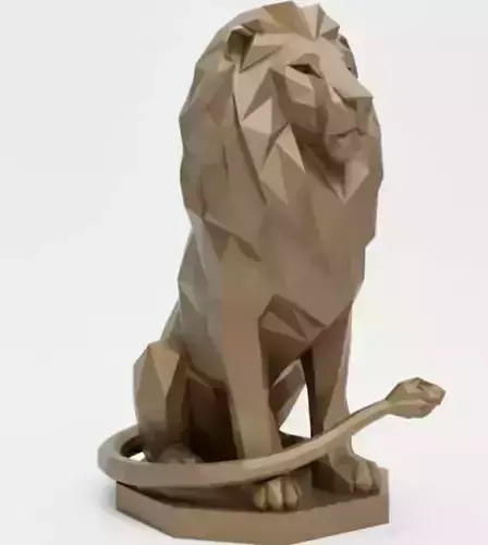 Polygonal Lion Sculpture Low Poly 3D Model