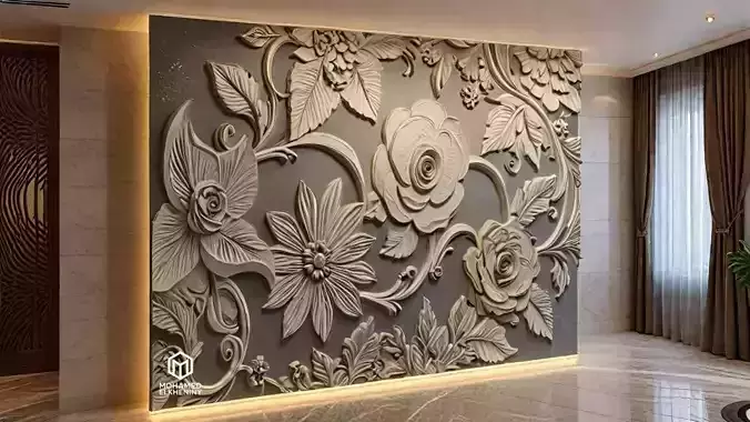 modern rose panel wall decor set relief stl mural CNC 299 