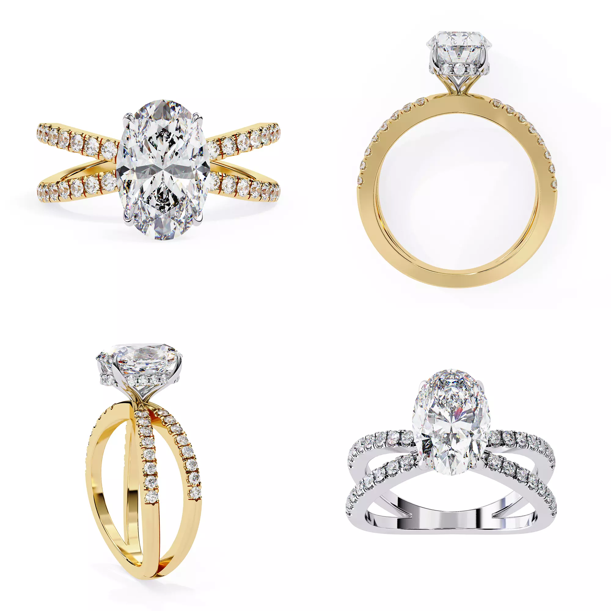 Oval Split-Shank Diamond Ring 3DM and STL Files 3D print model