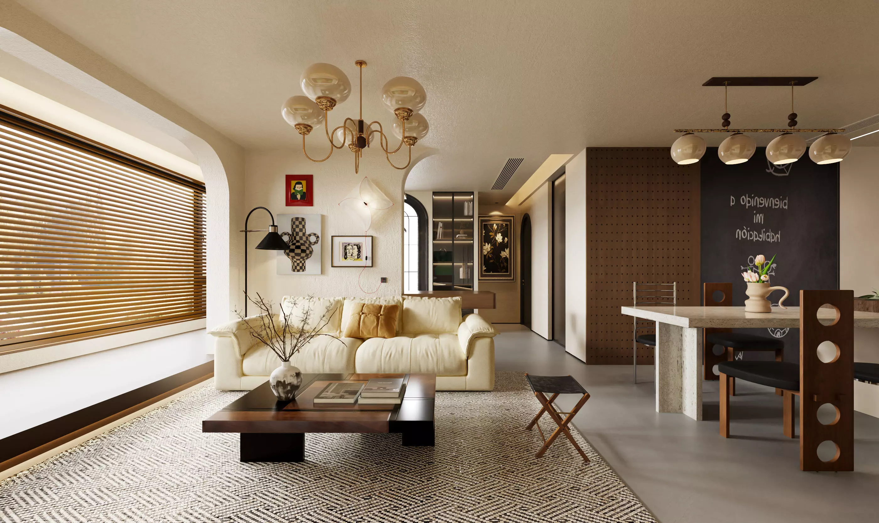 Luxury living room dining room interior scenes 3D model 3D model