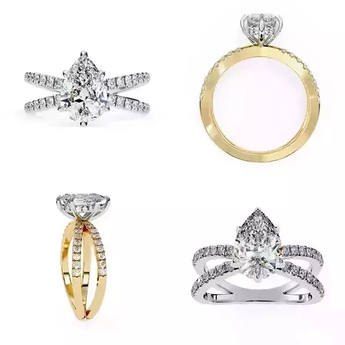 Pear-Cut Split Shank Diamond Ring  3DM and STL Files