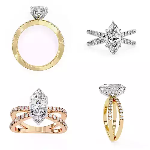 Marquise Split-Shank Diamond Ring CAD Design 3DM and STL Files