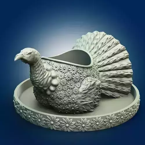 Flower Designed Turkey Animal Planter 3D Printable stl File
