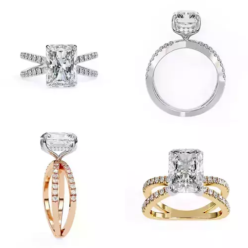 Radiant Cut Split-Shank Diamond Ring CAD Design 3DM and STL